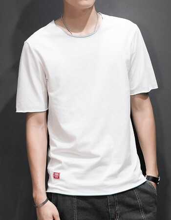 t恤男短袖夏季潮流纯色打底衫韩版宽松半袖白色体恤纯棉男装衣服 白色