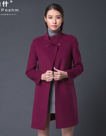 帕什 2016新品首发 欧美女士时尚中长款毛呢大衣 双面毛呢大衣 OS02 紫红 XL