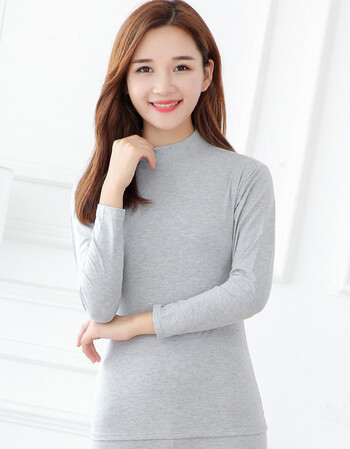 半高领秋衣女单件上衣棉毛衫中老年人薄款保暖内衣打底衫fcx 浅灰色
