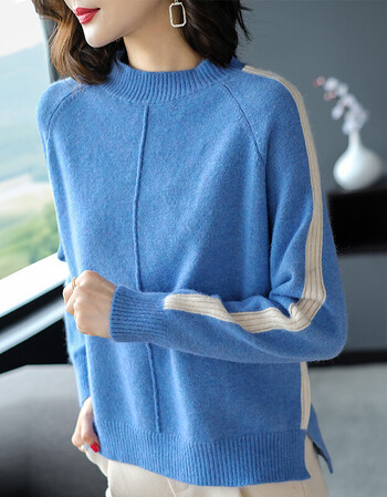 画碧 针织衫女短款2018秋冬新品半高领长袖套头条纹毛衣女上衣品牌