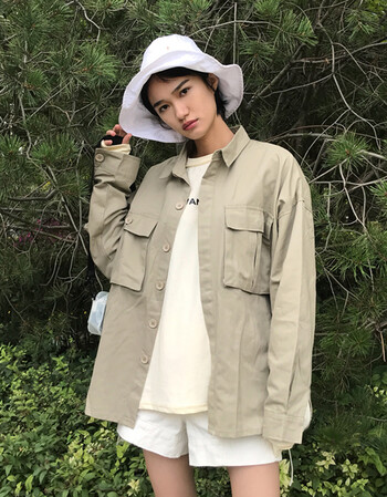 2018秋冬新款潮牌复古长袖宽松街头嘻哈帅气阿美咔叽工装外套女酷