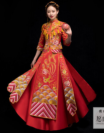 新娘中式礼服古代婚纱凤冠霞帔结婚古装出阁服 九片裙 九片裙 m