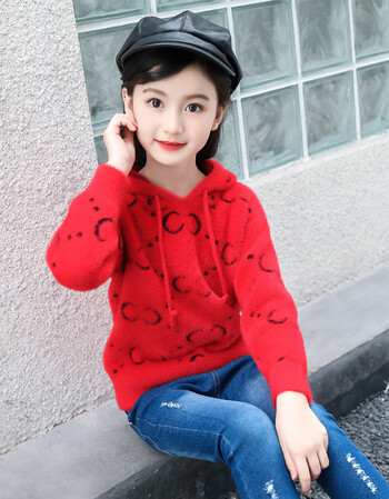【新品】新款新款秋冬款童装女童仿绒毛衣冬季小女孩带 红色 请拍大半