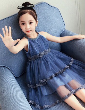 女童连衣裙2018新款儿童韩版夏装夏季小女孩公主裙子洋气女夏 蓝色