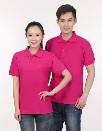 季纯棉翻领polo衫t恤装饰男女员工工衣企业公司 玫红色 s