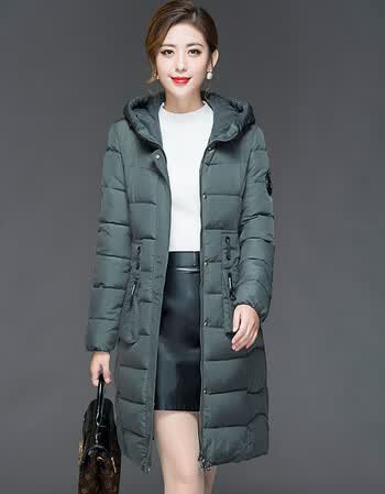 ousmile 棉袄女棉服中长款秋冬外套女士棉衣韩版袄子女宽松连帽轻薄