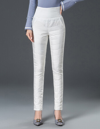 爱思怡羽绒裤女外穿高腰加厚白鸭绒女士棉裤修身显瘦保暖加绒裤白色