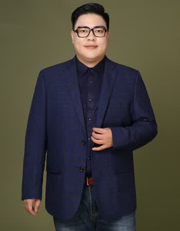 西服中年男士加肥加大休闲商务西装胖子秋装宽松外套单西 蓝色 200