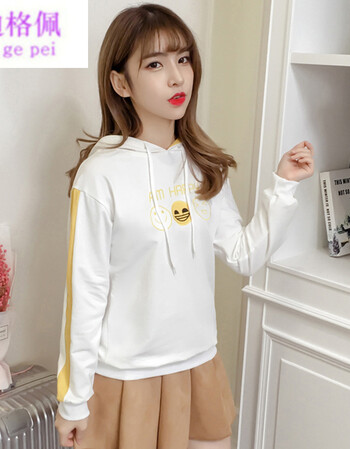 青少女中学生社会女生成人胖妹妹装青少年2018秋新款韩版连帽bf风笑脸
