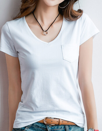 韩范时尚宽松白色v领短袖女t恤2018新款夏装百搭半袖体恤小衫上衣