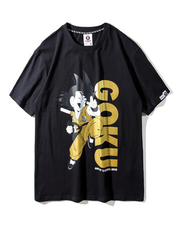 潮牌aape短袖七龙珠悟空烫金印花男女圆领t恤半袖上衣情侣打底衫 黑色