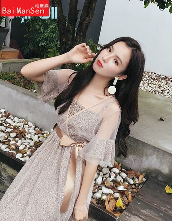 心机女装夏装裙子2018新款女18-25岁收腰遮肚女生连衣裙夏季 杏色 m