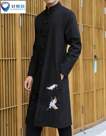 男民国复古中国风道袍披风汉服古装侠客书生中长款风衣斗篷 黑色长衫