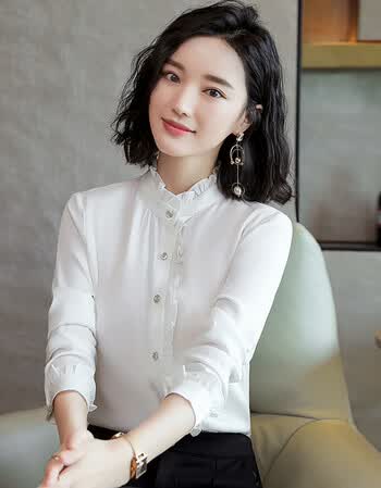 慕美意 立领真丝衬衫女长袖2018秋季新品时尚百搭韩版修身职业装衬衣