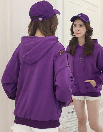 新款女装慵懒风韩版酷卫衣女潮长袖pp home薄款连帽外套 深紫色#7585