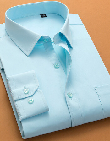 春秋季白衬衫男士商务衬衫男长袖修身职业衬衣男寸衫正装青年 青色c