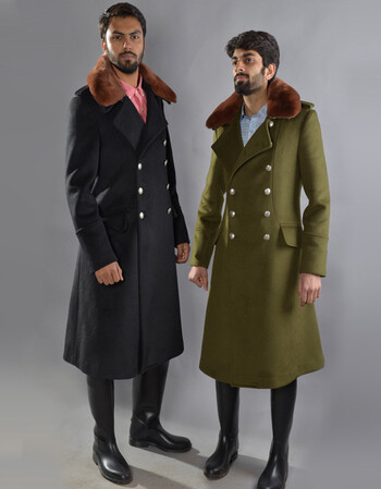 德军大衣男羊绒外套德国军装中长款德军制服风衣军大衣 加獭兔整皮毛