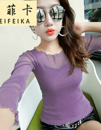 贴身打底衫女装衣服2018新款时尚性感t恤丅血土长袖秋衣秋天溥薄网纱