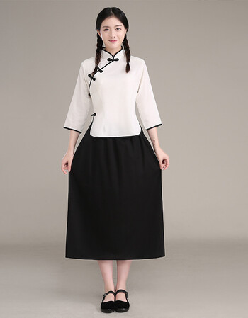 民国风复古女装棉麻五四青年装毕业照服装影楼主题民国学生装女 白色