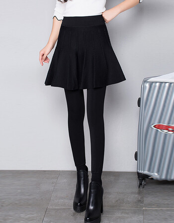 假两件打底裤裙女冬加绒加厚外穿带裙裤女秋冬季穿裙子的高腰套 黑色