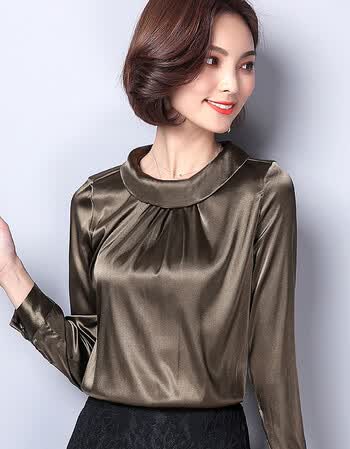 秋衣服女长袖春秋2018薄款真丝女上衣立领桑蚕丝打底衫女长袖小衫 皮
