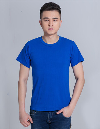 t恤男大码纯色宽松圆领男t恤打底衫广告文化衫工作服定制衣服 宝蓝色