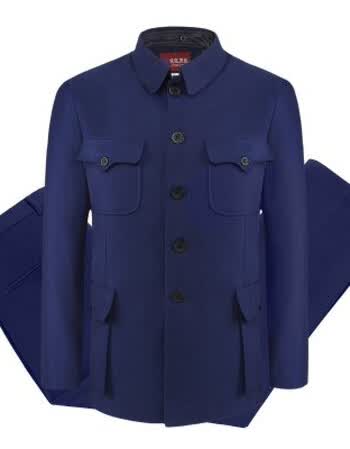 男套装老年人中山服外套老人衣服爷爷爸爸装夏 浅蓝色套装【秋冬款】