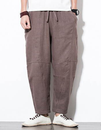 秋季棉麻男裤子宽松大码哈伦小脚裤男士亚麻休闲裤中国风男装长裤