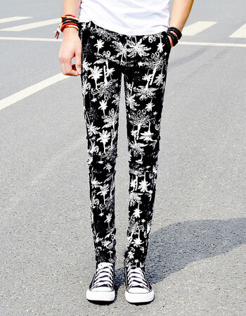 m2mon line 2016新款潮男个性花裤子非主流男生休闲裤男长裤 椰树 28