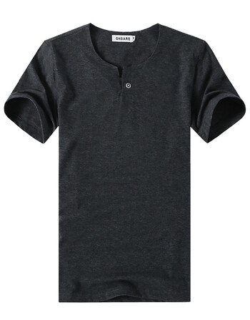 男士简约短袖t恤纯棉纯色v领衣服修男装体恤春装半袖打底衫潮 深灰色