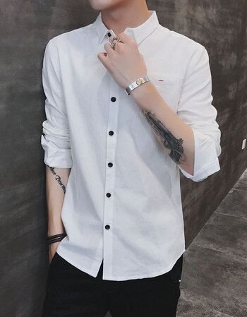 秋季白衬衫男士长袖衬衣韩版潮流青年纯色休闲寸衫男修身纯棉上衣 d