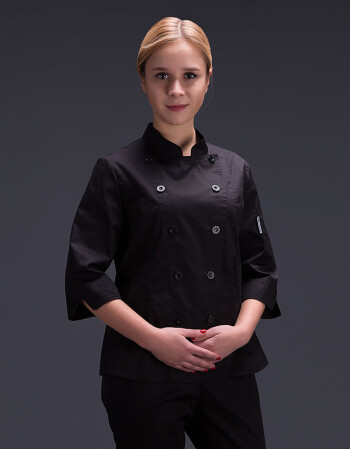 厨师服务员工作服上衣七分袖长袖女款夏季工装酒店烘焙制服 黑色 m