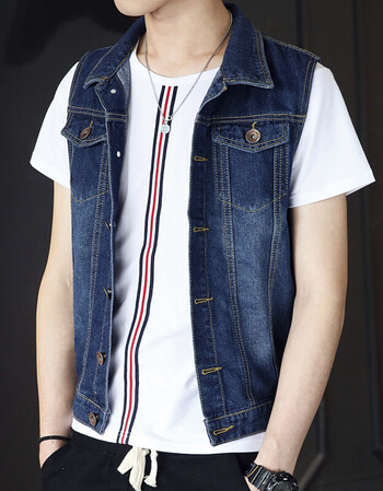 夏秋季新款男士牛仔马甲无袖外套男装背心青少年韩版马夹克 马甲01 s