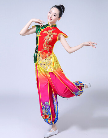 打鼓服演出服腰鼓队服装男女成人夏季2018新款秧歌服套装表演服装