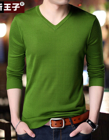 款v领长袖t恤男薄款中青年针织衫打底衫男款春装上衣秋衣 b1705绿色