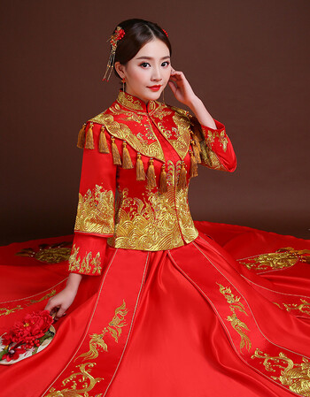 婚纱礼服新娘礼服2018年新款冬款旗袍大红色