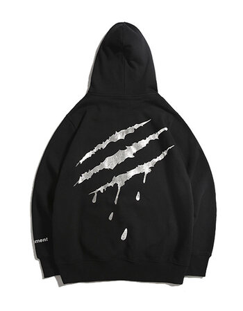 爪痕男情侣装国潮牌连帽衫加绒外套抓痕卫衣 一代黑银 s