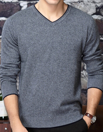 【京东特卖】 鄂尔多斯市秋冬新款羊绒衫男v领山羊绒针织毛衣色加厚款