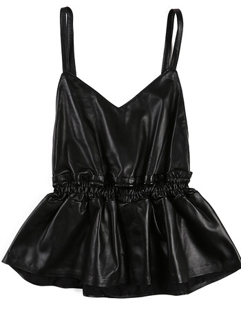 2018秋新款v领性感小吊带女收腰显瘦真皮马甲绵羊皮短款背心皮衣 黑色