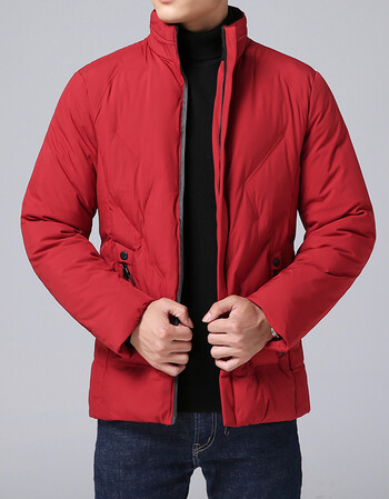 公子新款户外休闲中年爸爸男装立领潮流冬装棉服帅气男士棉袄男 红色
