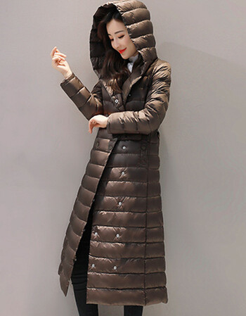 【京东】羽绒服女轻薄修身显瘦2018秋冬轻薄中长款过膝连帽收腰带修身