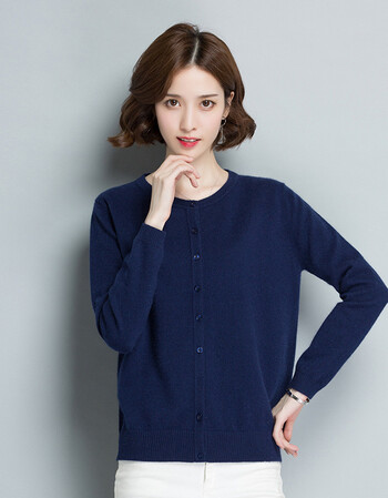 2018宽松显瘦长袖毛衣 短款针织衫外套百搭 墨蓝色 xl