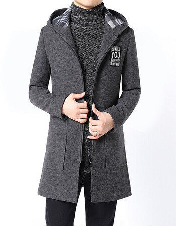 韩潮以纯毛呢大衣连帽外套男士秋冬新品中长款风衣男装上衣官方旗舰店