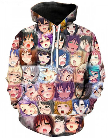 漫画害羞女孩高潮脸ahegao老司机3d印花连帽卫衣卡通动漫套头cos 20