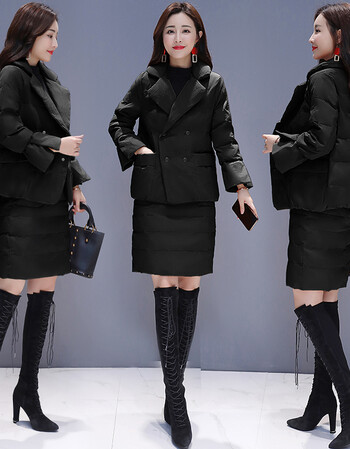 时尚套装女2018冬装新款女装韩版气质短款包臀短裙两件套 黑色 m