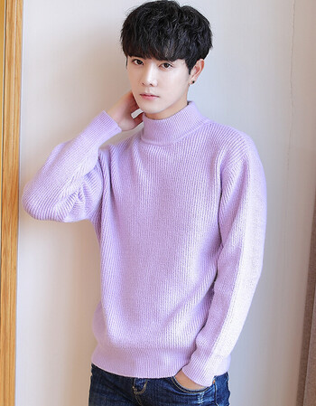 2018毛衣男韩版纯色打底衫2018冬季新款修身时尚帅气秋衣服 18109紫色
