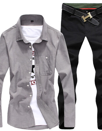 男士休闲裤套餐 c03灰色衬衫 k046黑色 衬衫m 裤子28 送腰带