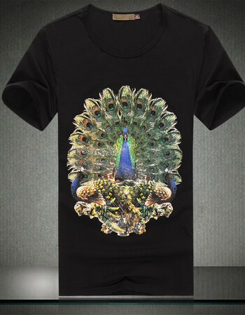 kting homme孔雀空气层印花 短袖t恤 时尚圆短袖t恤 男士上衣 黑色 l