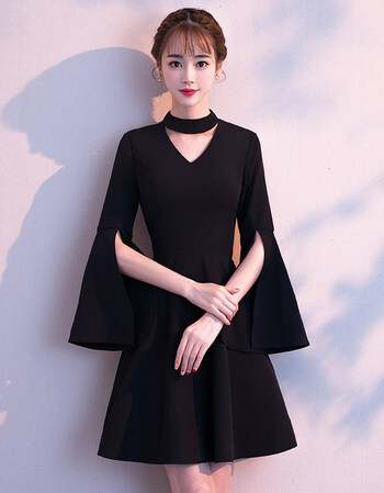 秋装宴会晚礼服女高贵长袖名媛洋装小礼服酒会气质优雅小个子短款