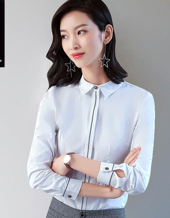 秋冬女士衬衫大码女装长袖衬衣ol职业装商务白领珠宝店工作服 白色 xl
